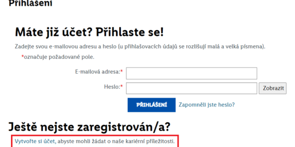 Profil kandidáta - vytvořte si účet
